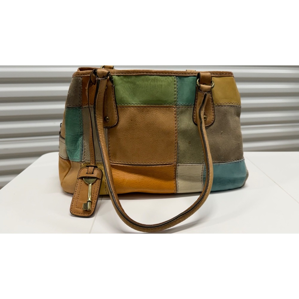VTG Fossil Patchwork Leather Multicolor Shoulder Bag Y2K Boho Everyday